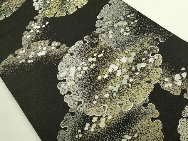 平和屋本店●極上 西陣 川島織物 六通柄袋帯 雪輪箔散らし 黒地 金銀糸 逸品 DZAB6688kh6