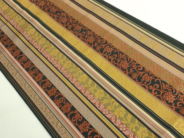 平和屋着物●極上 本場筑前博多織 八寸名古屋帯 花唐草間道 黒地 逸品 DZAB6691kh6