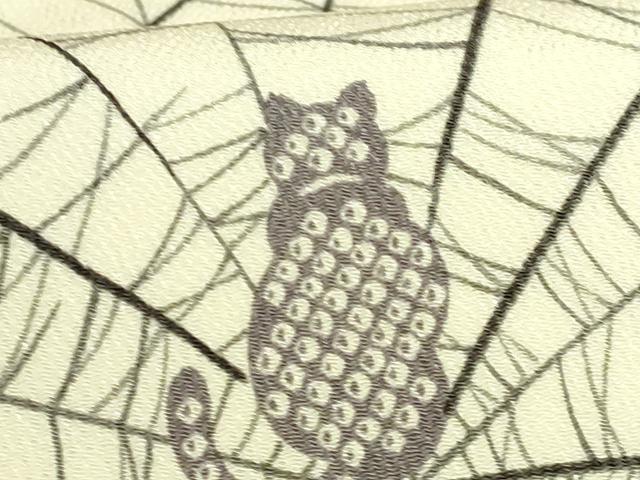 平和屋着物●極上 九寸名古屋帯 猫 クモの巣 鬼しぼ縮緬 逸品 DZAB6697kh6