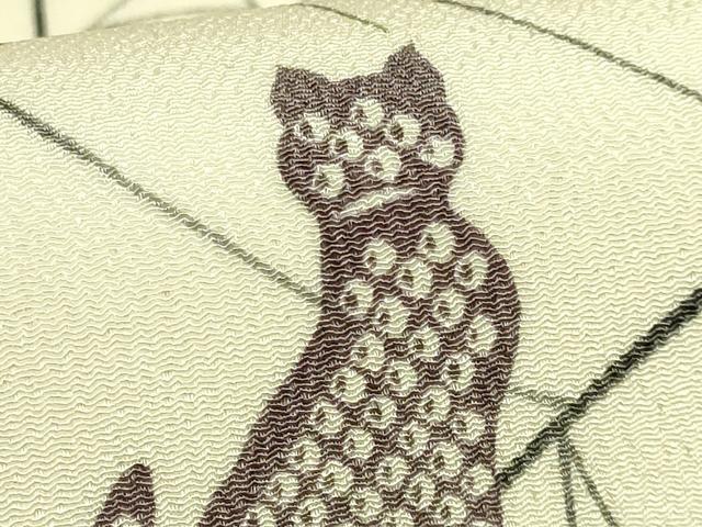 平和屋着物●極上 九寸名古屋帯 猫 クモの巣 鬼しぼ縮緬 逸品 DZAB6697kh6