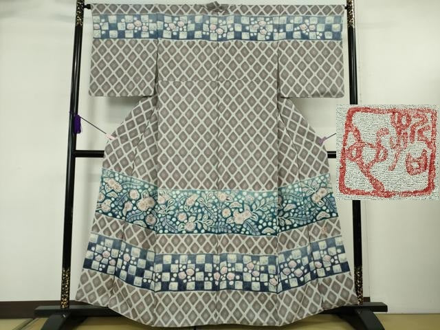 平和屋着物●極上 樋熊哲也 訪問着 辻が花 絞り 手描き 訪問着 暈し染め 金通し地 逸品 DZAB6707kh6