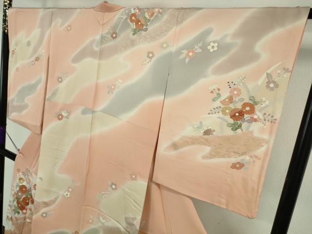 平和屋本店●極上 創業460年・千總 訪問着 駒刺繍 草花文 暈し染め 一斤染色地 金彩 逸品 DZAB6714kh6