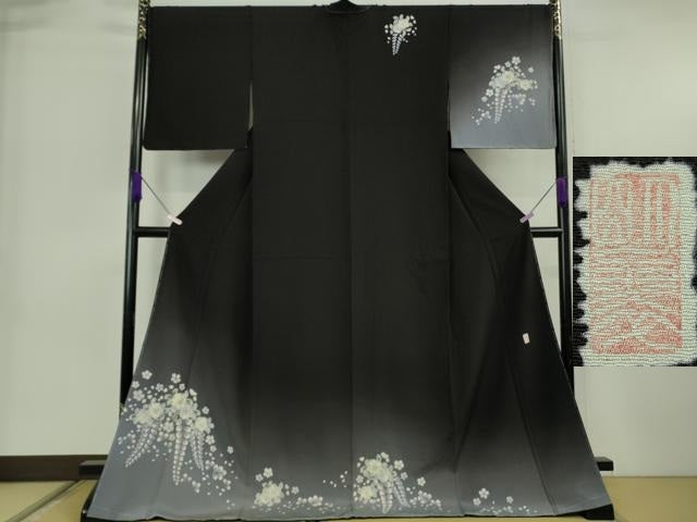 平和屋着物●極上 訪問着 作家物 辻が花 暈し染め 黒地 鬼しぼ縮緬 ロング丈 逸品 未使用 DZAB6718kh6