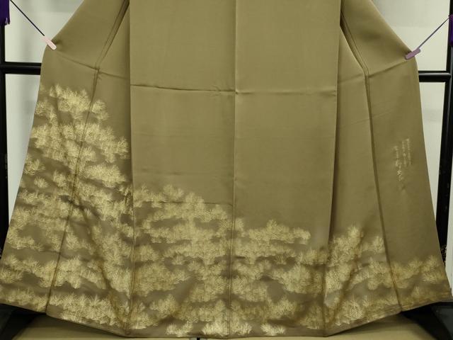 平和屋本店●極上 金彩友禅 卓越技能者・名工・和田光正 若松葉 濃い油色地 金彩 金通し地 逸品 DZAB6719kh6