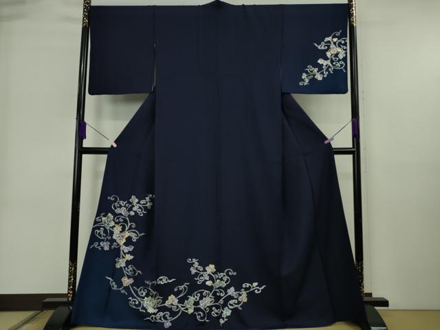 平和屋着物●極上 訪問着 葡萄唐草文 鉄紺色地 金銀彩 逸品 DZAB6720kh6
