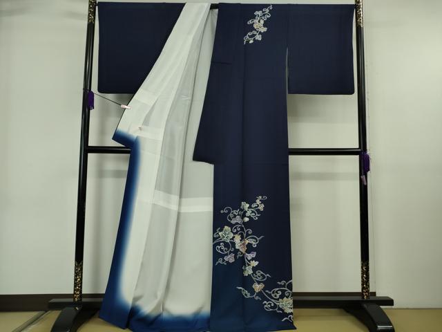 平和屋着物●極上 訪問着 葡萄唐草文 鉄紺色地 金銀彩 逸品 DZAB6720kh6