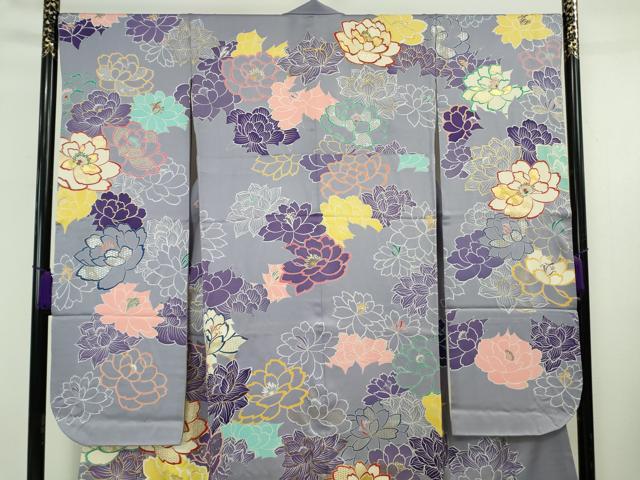 平和屋本店●極上 創業460年・千總 振袖 駒刺繍 舞花文 金彩 銀通し地 高島屋扱い 逸品 DZAB6726kh6