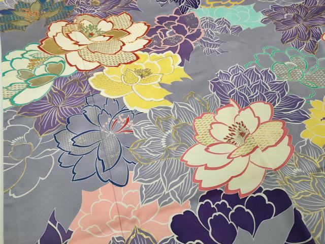 平和屋本店●極上 創業460年・千總 振袖 駒刺繍 舞花文 金彩 銀通し地 高島屋扱い 逸品 DZAB6726kh6