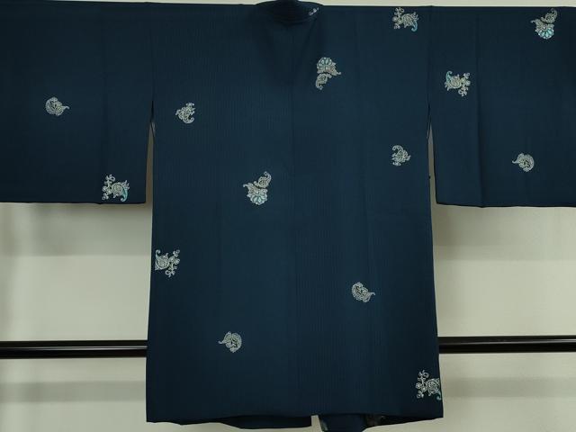 平和屋着物∞極上 道中着 ロング丈 更紗花文 濃い熨斗目花色地 銀彩 逸品 DZAB6746kh6