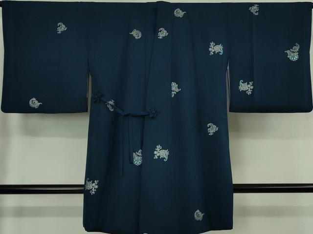 平和屋着物∞極上 道中着 ロング丈 更紗花文 濃い熨斗目花色地 銀彩 逸品 DZAB6746kh6