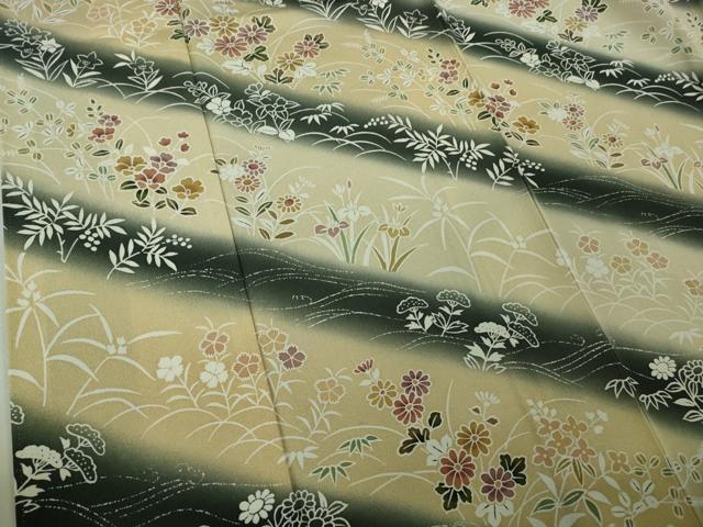 平和屋本店●極上 訪問着 草花文 黒地 暈し染め 逸品 DZAB6749kh6