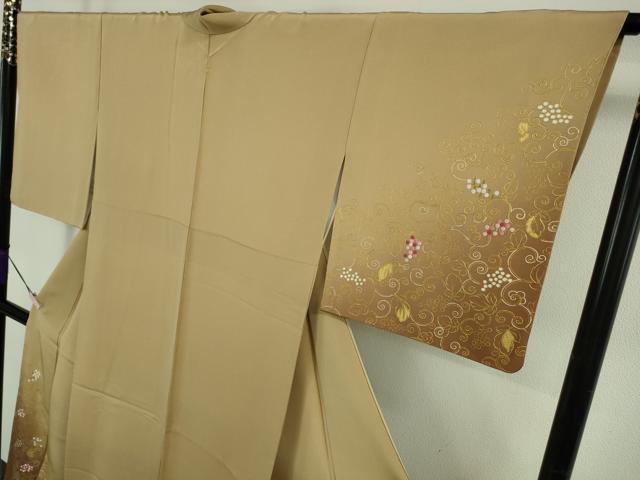 平和屋本店●極上 人間国宝 福田喜三郎 訪問着 刺繍 葡萄唐草文 暈し染め 飴色地 金糸 逸品 DZAB6753kh6