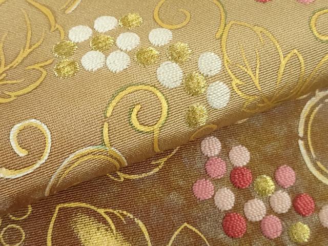 平和屋本店●極上 人間国宝 福田喜三郎 訪問着 刺繍 葡萄唐草文 暈し染め 飴色地 金糸 逸品 DZAB6753kh6