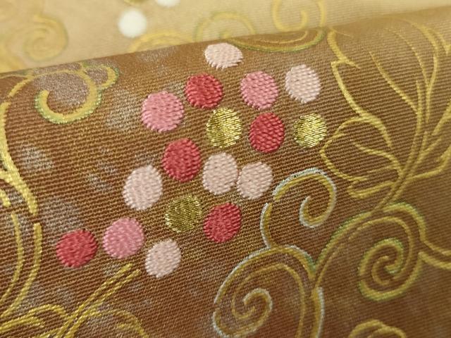 平和屋本店●極上 人間国宝 福田喜三郎 訪問着 刺繍 葡萄唐草文 暈し染め 飴色地 金糸 逸品 DZAB6753kh6