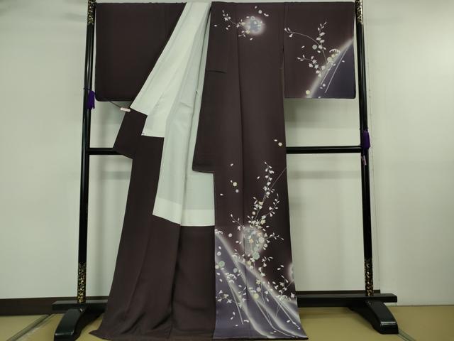 平和屋本店●極上 訪問着 駒刺繍 雪輪 枝花文 似せ紫色地 暈し染め 金彩 ロング丈 逸品 未使用 DZAB6757kh6