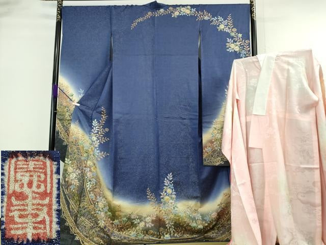 平和屋着物●極上 越後十日町の一流染匠 桐屋・翠山工房 徳永憲峯 振袖 辻が花 暈し染め 金彩 金通し地 逸品 DZAB6761kh6