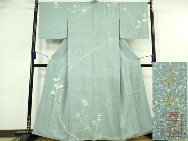平和屋本店●極上 人間国宝 森口華弘 蒔糊友禅 蒔糊散らし 訪問着 枝菊 金彩 逸品 DZAB6766kh6