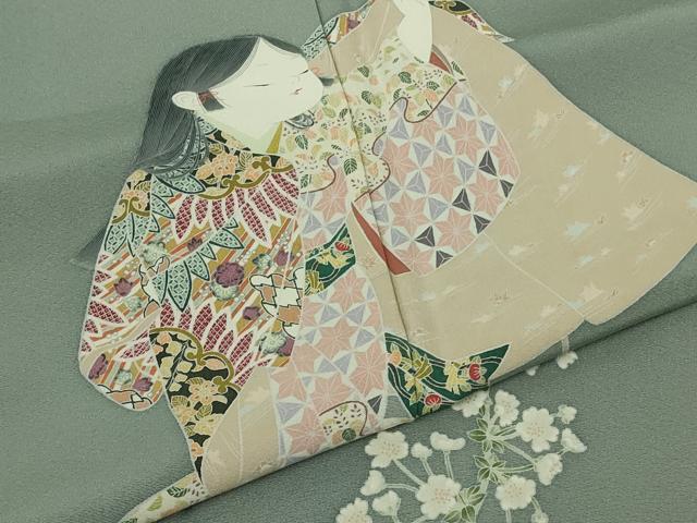 平和屋本店●極上 二代目・由水十久 本加賀友禅 訪問着 雪柳 豆がら茶色地 暈し染め 逸品 DZAB6769kh6
