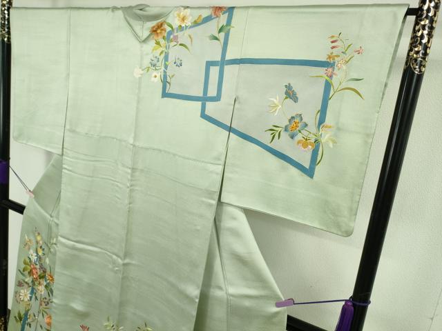平和屋本店●極上 野口彦太郎 大彦三代目 江戸染繍友禅 訪問着 駒刺繍 草花文 夏虫色地 金銀糸 逸品 DZAB6770kh6