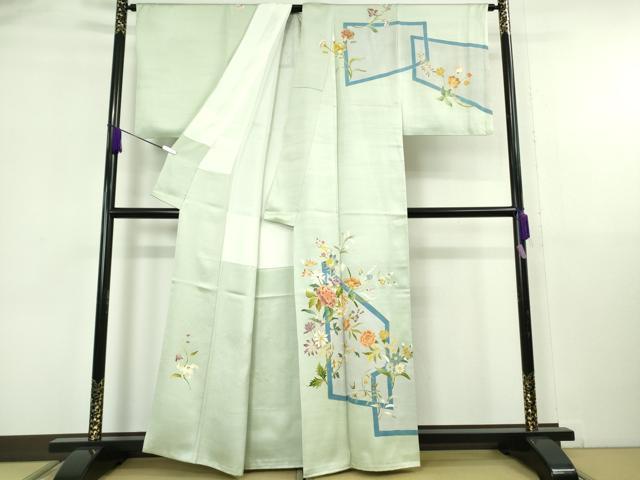 平和屋本店●極上 野口彦太郎 大彦三代目 江戸染繍友禅 訪問着 駒刺繍 草花文 夏虫色地 金銀糸 逸品 DZAB6770kh6