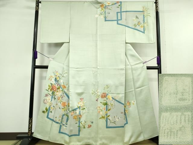 平和屋本店●極上 野口彦太郎 大彦三代目 江戸染繍友禅 訪問着 駒刺繍 草花文 夏虫色地 金銀糸 逸品 DZAB6770kh6