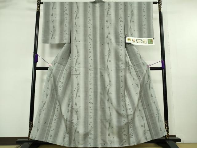 平和屋着物▽極上 結城紬 単衣 80亀甲 飛び亀甲柄 舞桜 証紙・反端付き 逸品 未使用 DZAB6777kh6
