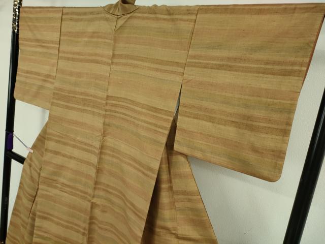 平和屋本店●極上 郡上紬 草木染 横段文 逸品 DZAB6788kh6