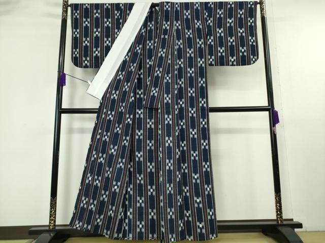 平和屋本店▽極上 浦野理一 経節紬 単衣 絣間道 逸品 DZAB6790kh6