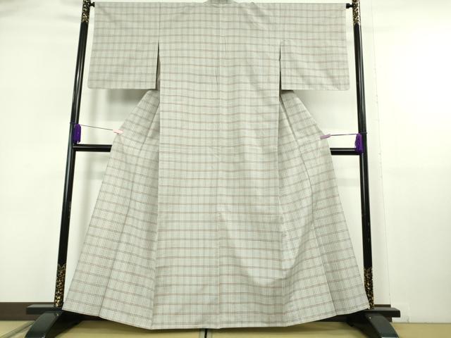 平和屋本店▽希少 重要無形文化財 本場久米島紬 ゆうな染 手織 単衣 格子 三越扱い 逸品 DZAB6795kh6