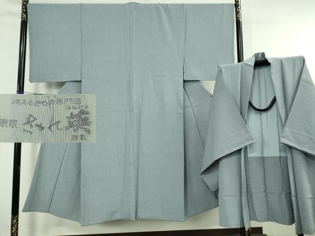 平和屋本店●極上 男性 洗える最高級着物 <英>はなぶさ謹製 お召 アンサンブル 長羽織 逸品 DZAB6805kh6