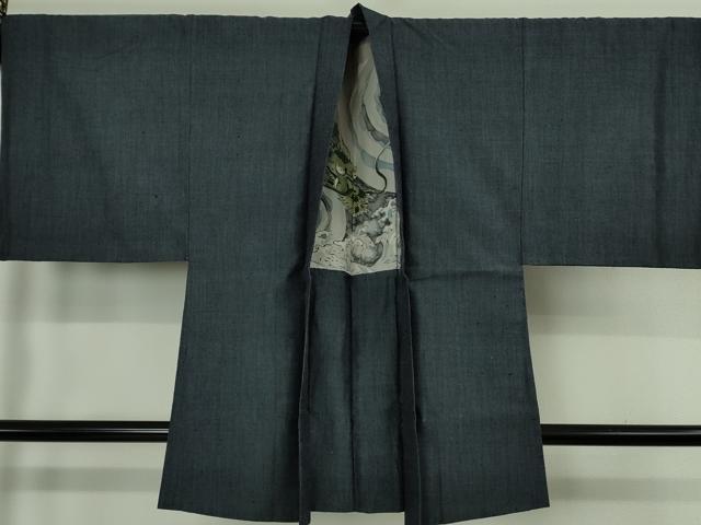 平和屋本店●極上 男性 本場結城紬 重要無形文化財 アンサンブル 奥順謹製 長羽織 羽裏・龍 証紙付き 逸品 DZAB6807kh6