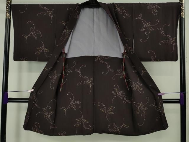 平和屋着物∞極上 長羽織 枝葉文 似せ紫色地 羽織紐付き 逸品 DZAB6809kh6