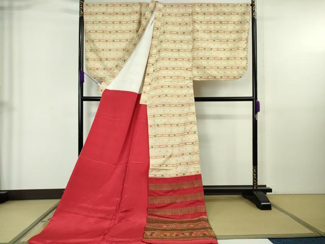 平和屋本店●希少 お引きずり・お引き摺り・訪問着 舞妓 芸妓 芸者 衣装 お召地 花鳥横段文 逸品 DZAB6812kh6