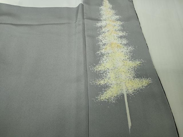平和屋本店●極上 男性 訪問着 キングサイズ 作家物 樹林 紅葉 黒地 金彩 鬼しぼ縮緬 逸品 DZAB6823kh6