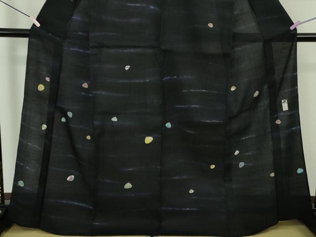 平和屋着物*極上 夏物 京友禅作家 黒島敏 訪問着 紗紬 貝合わせ 黒地 金彩 逸品 DZAB6830kh6