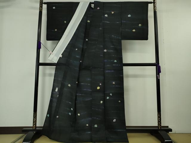 平和屋着物*極上 夏物 京友禅作家 黒島敏 訪問着 紗紬 貝合わせ 黒地 金彩 逸品 DZAB6830kh6