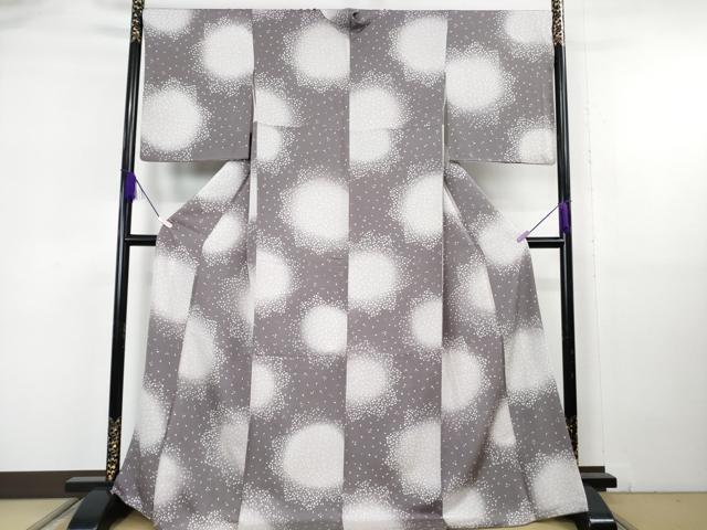平和屋着物●極上 小紋 舞花弁 紫鼠色地 暈し染め 反端付き 逸品 DZAB6833kh6