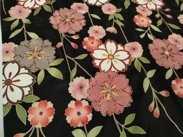 平和屋本店●極上 振袖 枝垂れ花 黒地 金彩 逸品 DZAB6834kh6