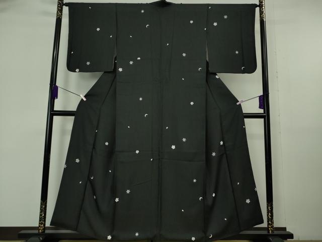 平和屋本店●極上 創業200年・7代目永治屋清左衛門 お召 唐織 三日月 桜 雪華 黒地 やまと誂製 逸品 DZAB6836kh6