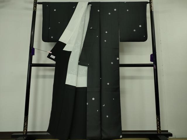 平和屋本店●極上 創業200年・7代目永治屋清左衛門 お召 唐織 三日月 桜 雪華 黒地 やまと誂製 逸品 DZAB6836kh6
