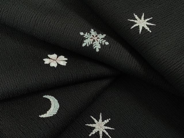 平和屋本店●極上 創業200年・7代目永治屋清左衛門 お召 唐織 三日月 桜 雪華 黒地 やまと誂製 逸品 DZAB6836kh6