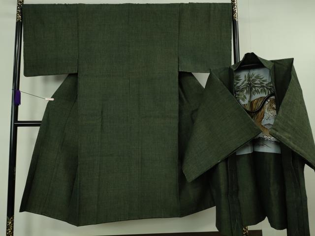 平和屋本店●極上 男性 本場結城紬 重要無形文化財 杢 アンサンブル 仙斉茶色 長羽織 羽裏・虎 反端付き 逸品 未使用 DZAB6839kh6