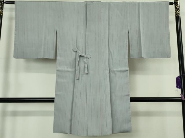 平和屋着物∞極上 道中着 ロング丈 縞 灰青色地 鬼しぼ縮緬 ゑり善扱い 逸品 DZAB6840kh6