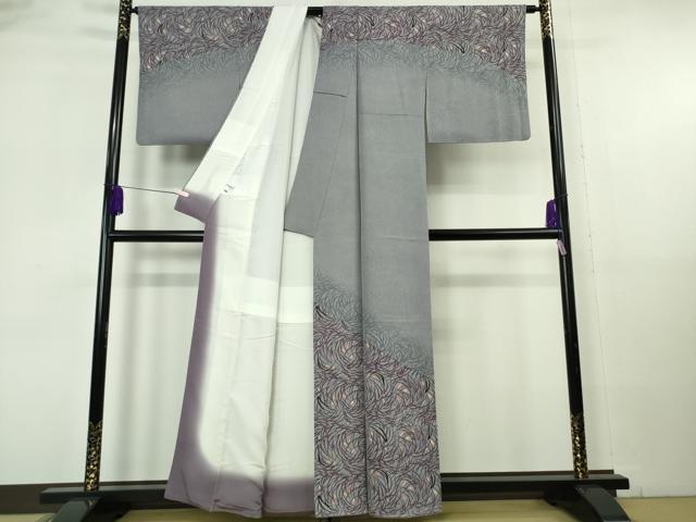 平和屋本店●極上 本場琉球紅型 平野晋二郎 訪問着 草葉文 桔梗鼠色地 暈し染め 逸品 DZAB6843kh6