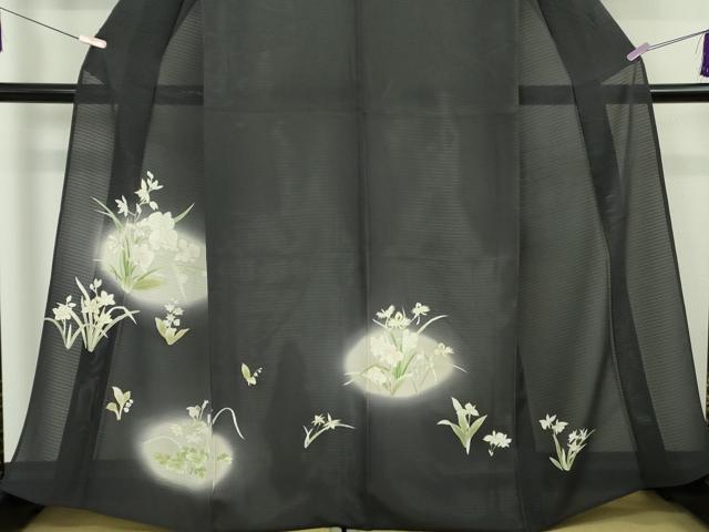 平和屋本店*極上 夏物 訪問着 変わり絽 草花文 藍鉄色地 暈し染め 金彩 逸品 DZAB6844kh6