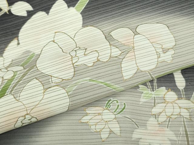 平和屋本店*極上 夏物 訪問着 変わり絽 草花文 藍鉄色地 暈し染め 金彩 逸品 DZAB6844kh6