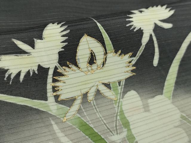 平和屋本店*極上 夏物 訪問着 変わり絽 草花文 藍鉄色地 暈し染め 金彩 逸品 DZAB6844kh6