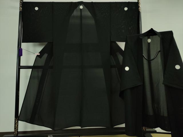 平和屋本店*希少 夏物 男性 黒紋付 長羽織セット キングサイズ 絽 逸品 DZAB6845kh6