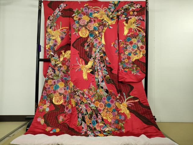 平和屋本店●極上 中国三大刺繍 相良刺繍 色打掛 お引きずり 和装 婚礼 結婚式 花嫁 駒刺繍 束ね熨斗鳳凰花車 金糸 逸品 DZAB6850kh6