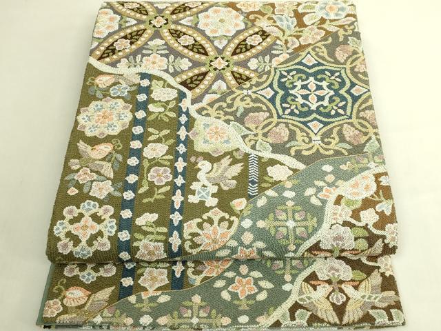 平和屋本店●最高級 中国三大刺繍 総相良刺繍 総刺繍 袋帯 200万粒 総詰 切嵌花鳥文 金糸 逸品 DZAB6851kh6